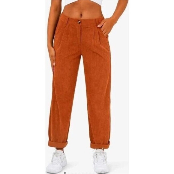 HALARA Pants - NWT Halara Mid Rise Zipper Pocket Corduroy Casual Pants Burnt Orange Sz XS